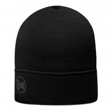 Buff Merino Lightweight Beanie - Solid Black 1