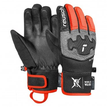 Reusch Worldcup Warrior Prime R-TEX XT Junior Race Gloves - Black/Silver/Fluorescent Red 1