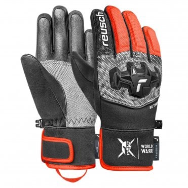 Reusch Worldcup Warrior R-TEX XT Junior Race Gloves - Black/Silver/Fluorescent Red 1